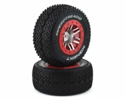 DuraTrax Speed Treads Konekt Pre-Mounted Rear Short Course Tire Set (2) (Satin Chrome/Red) w/12mm Hex