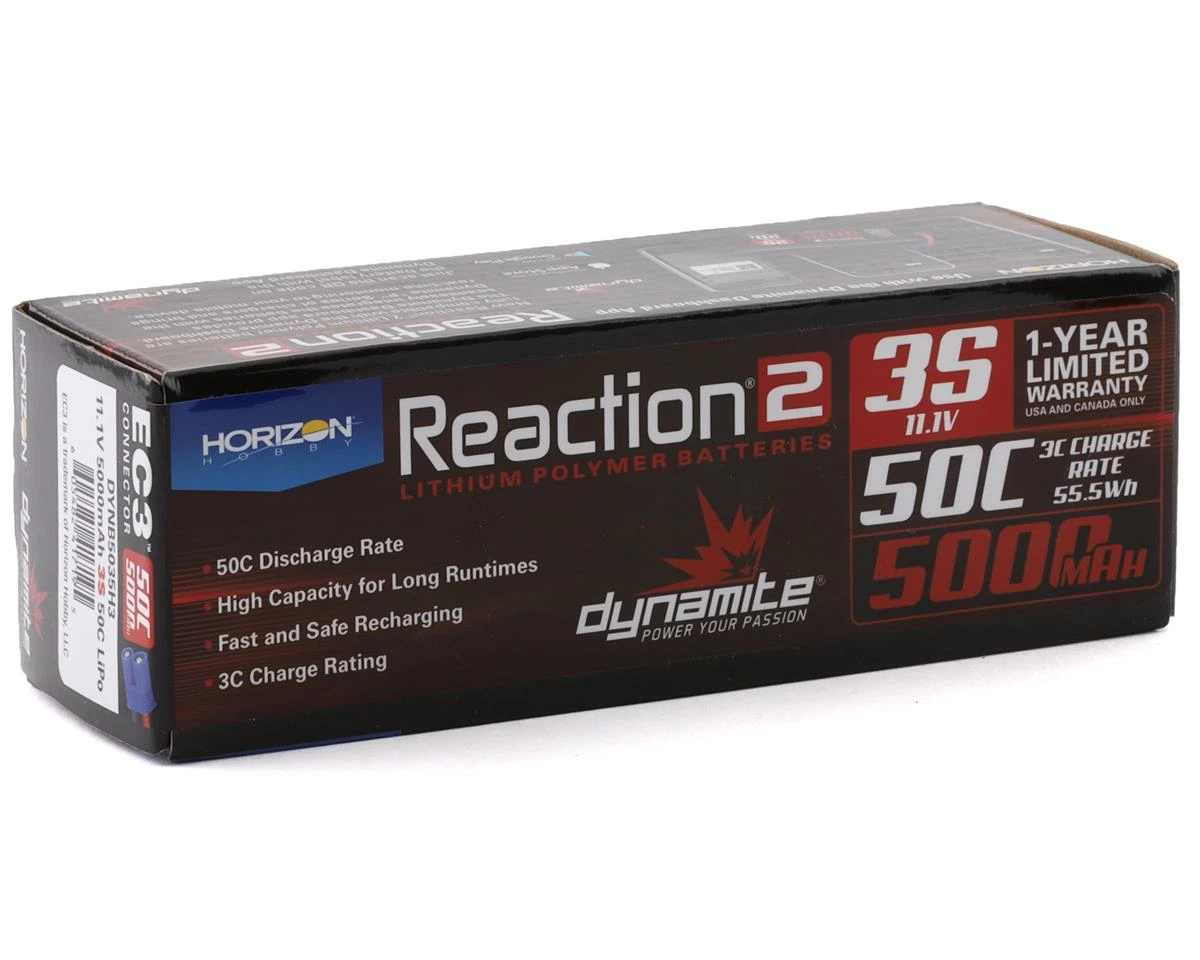 Dynamite Reaction 2.0 3S 50C Hardcase LiPo Battery w/EC3 (11.1V/5000mAh) 2 Dynamite Reaction 2.0 3S 50C Hardcase LiPo Battery w/EC3 (11.1V/5000mAh) - Image 2