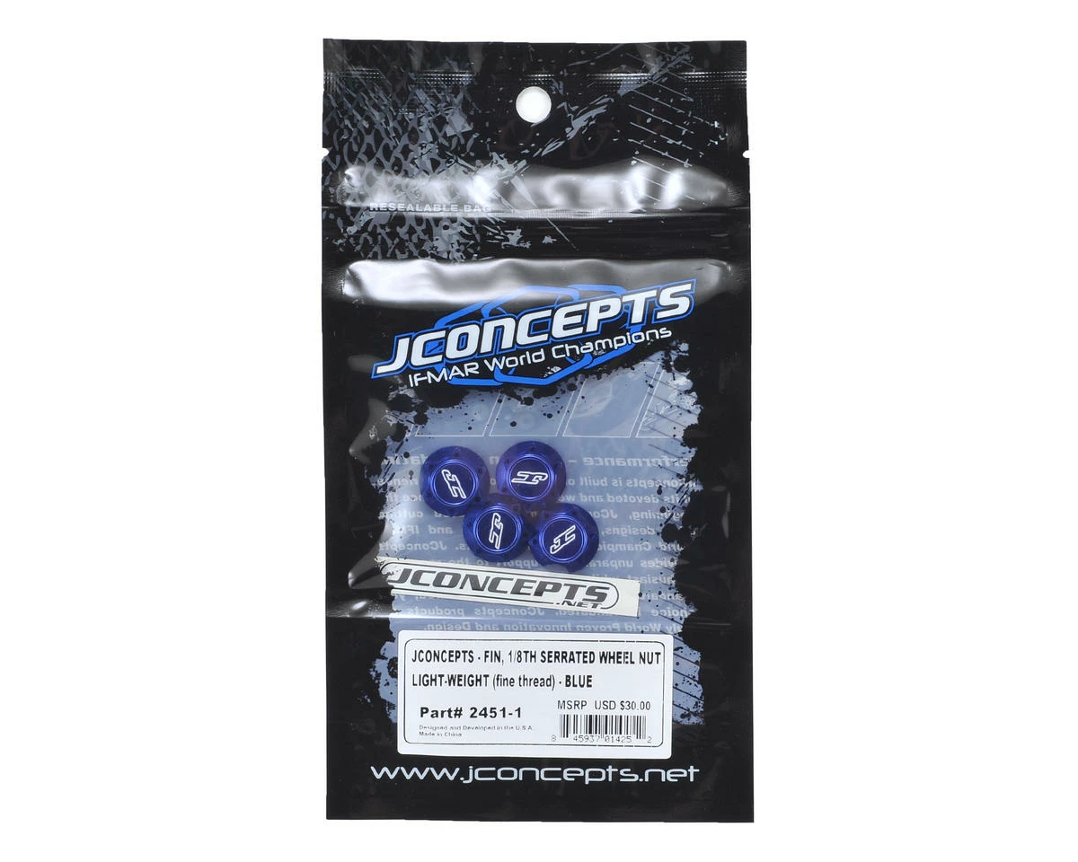 JConcepts Fin 17mm 1/8th Serrated Light Weight Wheel Nut (Blue) (4) 2 JConcepts Fin 17mm 1/8th Serrated Light Weight Wheel Nut (Blue) (4) - Image 2