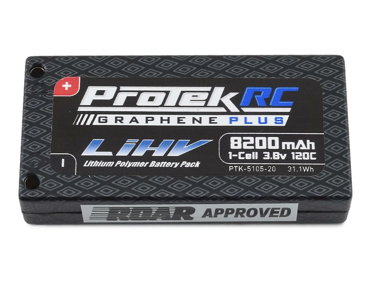 ProTek RC 1S 120C Low IR Si-Graphene + HV LiPo Battery (3.8V/8200mAh) w/4mm Connectors 1 ProTek RC 1S 120C Low IR Si-Graphene + HV LiPo Battery (3.8V/8200mAh) w/4mm Connectors