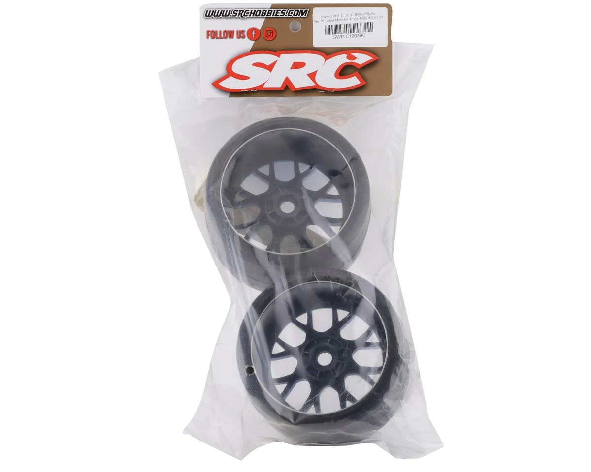 Sweep VHT Crusher Pre-Mounted Monster Truck Belted Slick Tires (Blue) (2) (1/2 Offset) w/17mm Hex 3 Sweep VHT Crusher Pre-Mounted Monster Truck Belted Slick Tires (Blue) (2) (1/2 Offset) w/17mm Hex - Image 3