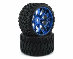 Sweep Terrain Crusher Belted Pre-Mounted Monster Truck Tires (Blue) (2) (1/2 Offset) w/17mm Hex