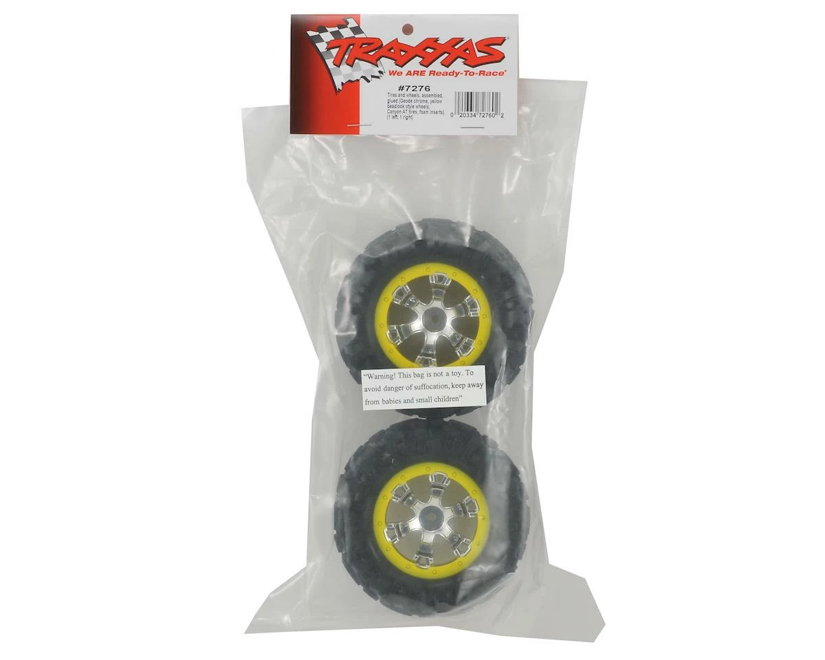 Traxxas Pre-Mounted Canyon AT Tires w/Geode Beadlock Style Wheels (2) (Chrome/Yellow) 2 Traxxas Pre-Mounted Canyon AT Tires w/Geode Beadlock Style Wheels (2) (Chrome/Yellow) - Image 2